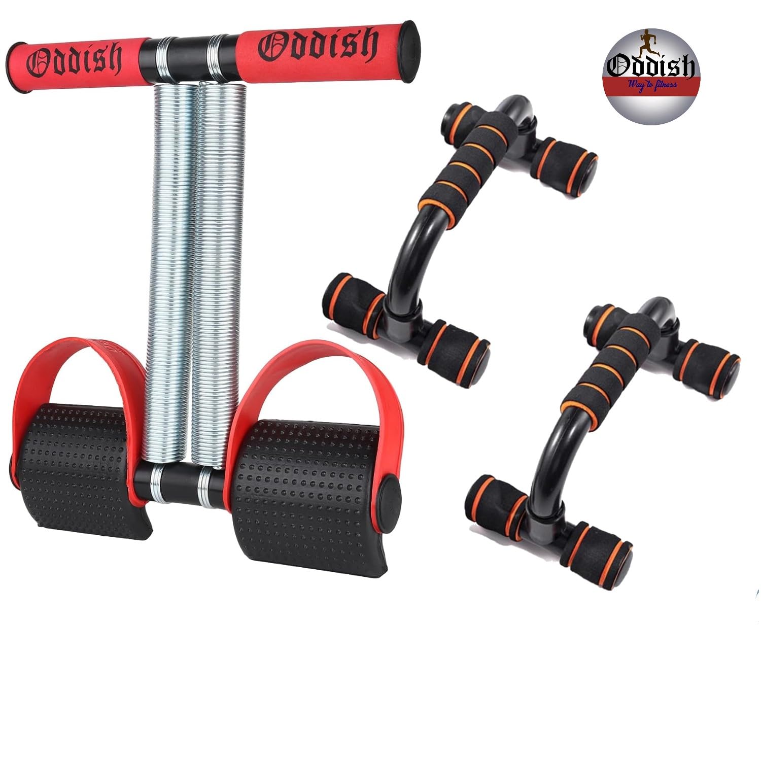 ODDISH; way to fitness Tummy Trimmer Double Spring With Comfertable Foam Grip Handle and Push-Up Bar Combo for Men & Women – Home Gym Fitness Equipment for Abs, Chest & Upper Body Workout (MAROON PUSH UP BAR COMBO)