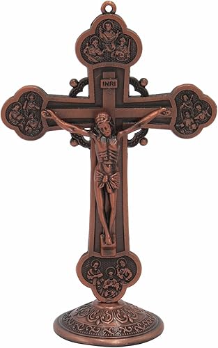 GGCI Crucifijo - Cruz de pared de bronce rojo, estatua de metal tonificado y cruz de Jesucristo de mesa, 6 pulgadas de altura GGCI Crucifijo - Cruz de pared de bronce rojo, estatua de metal tonificado y cruz de Jesucristo de mesa, 6 pulgadas de altura