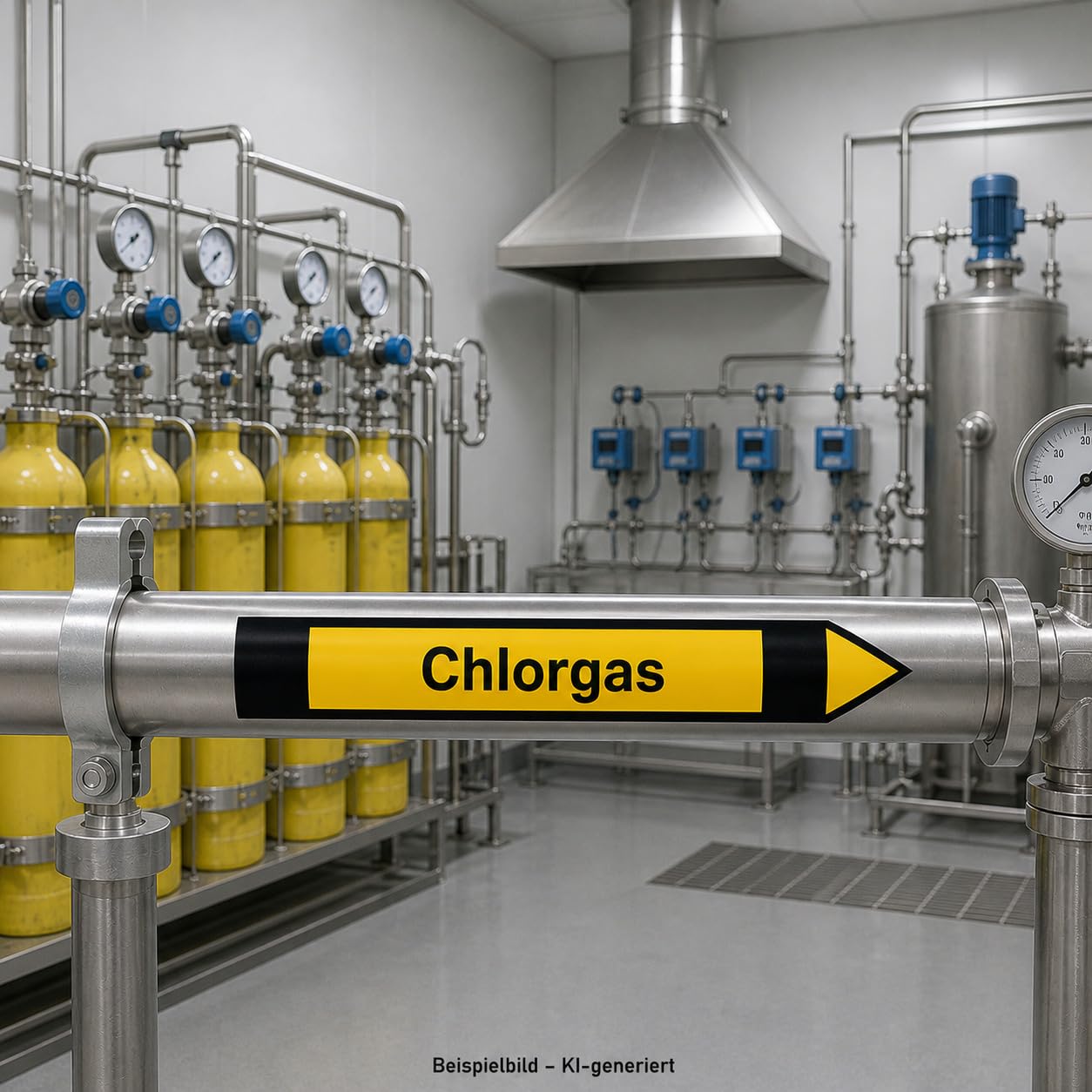 Aufkleber Rohrleitungskennzeichnung Chlorgas Gelb, 30x5 cm, 250