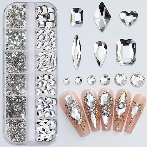 1101 diamantes de imitación blancos puros para uñas para arte de uñas, brillantes y cristalinos blancos, piedras preciosas 3D, parte trasera plana 1101 diamantes de imitación blancos puros para uñas para arte de uñas, brillantes y cristalinos blancos, piedras preciosas 3D, parte trasera plana