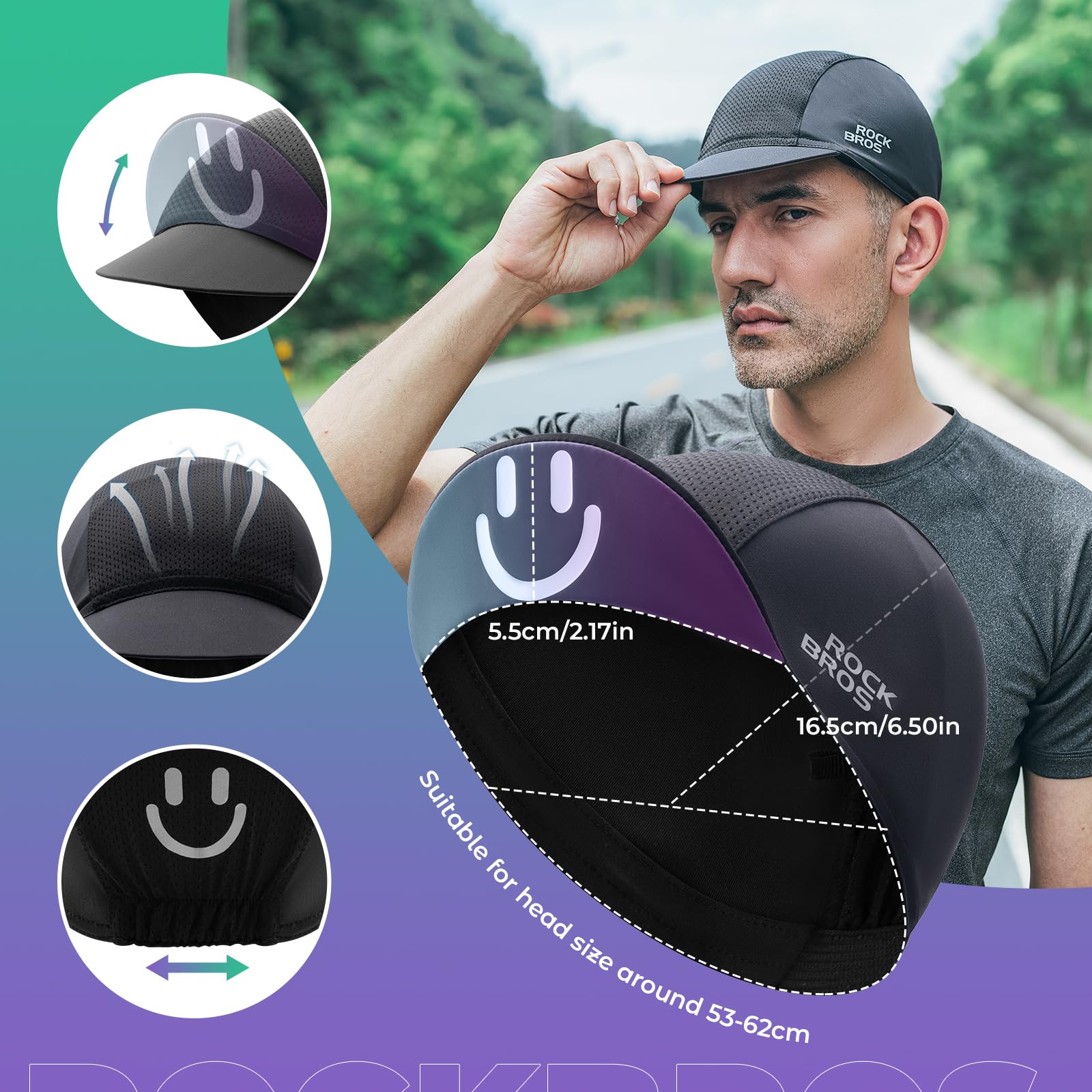 ROCKBROS Gorra de Ciclismo para Hombre Mujer, Gorra con Visera Bajo Casco Transpirable Cortaviento para Running Pesca Senderismo Deporte