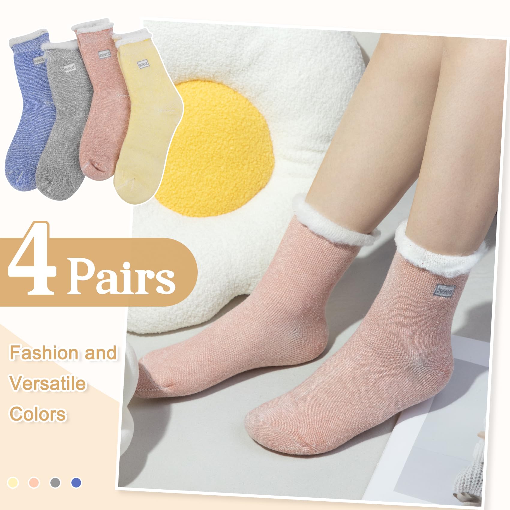 iCamter 4 pares de calcetines de lana para mujer, suaves, gruesos, cálidos, térmicos, para botas de invierno para regalos