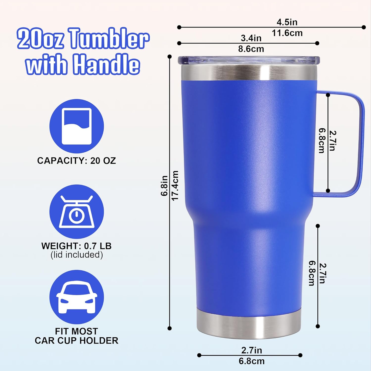 20 oz Tumbler with Handle and Lid, Stainless Steel Tumbler Insulated Travel Coffee Mug, Spill Proof Double Wall Vacuum Tumbler Cup Keep Drink Hot & Cold, Dark Blue, 1 Pack - Image 6