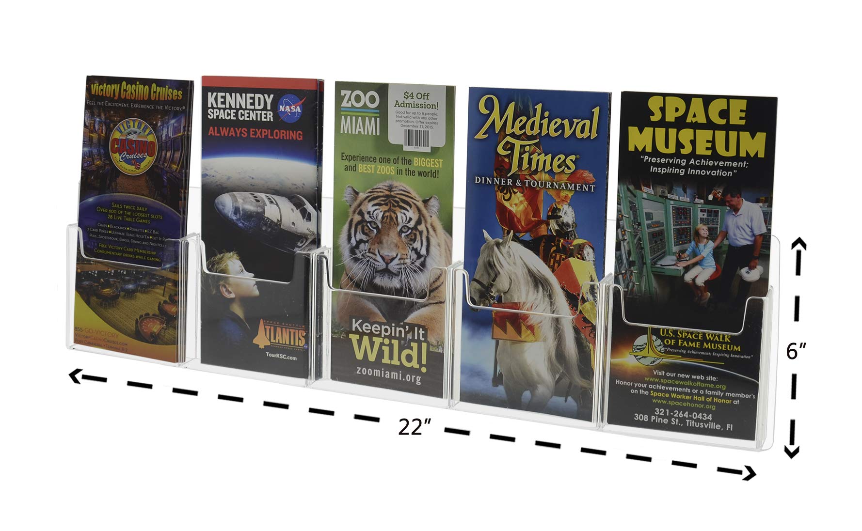 Marketing Holders Wall Brochure Holder Clear Acrylic 5 Pocket Organizer with Hanging Hardware for 4