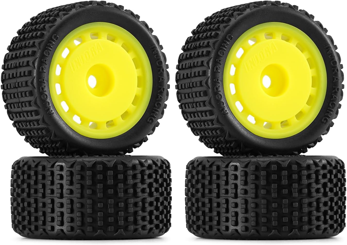 INJORA Pre-Mounted Pin Buggy Tires & Wheels for 1/28 Losi Micro-T, 4pcs(Yellow)