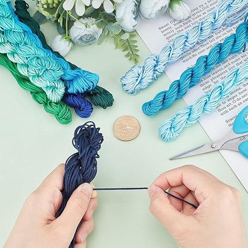 Miniatura 6 de PH PandaHall Cuerda de nailon de 240 yardas de 0.039 pulgadas (0.039 in), cordón de nudo chino, trenzado azul y verde, hilo de macramé Kumihimo para