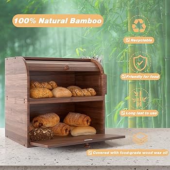 BREAD BIN 2個 Amazon.com - HOOBRO Bread Box, Bamboo Bread Box for Kitchen