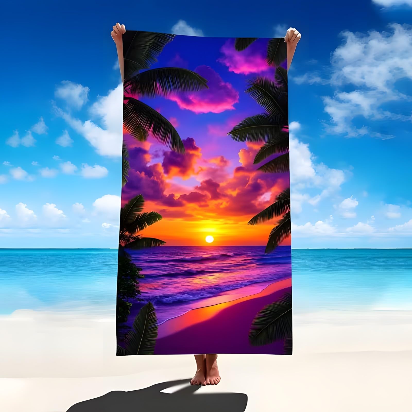 YZQGLHP Sea Microfibre Beach Towel Sunset Beach Bath Towel Quick Drying, Lightweight, Sand-Free, Durable, for Pool, Gym, Camping, Travel Towel 90x200cm