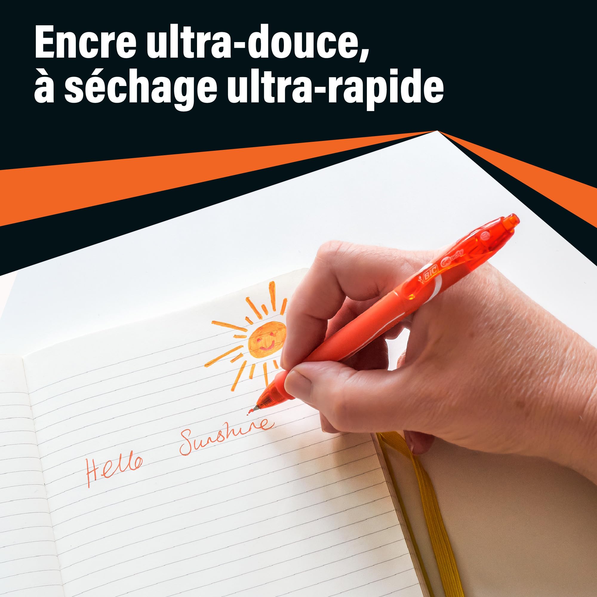 BIC Gel-ocity Quick Dry - Stylos-Gel Rétractables Séchage Ultra-Rapide - Pointe Moyenne (0,7 mm) - Noir, Boîte de 12