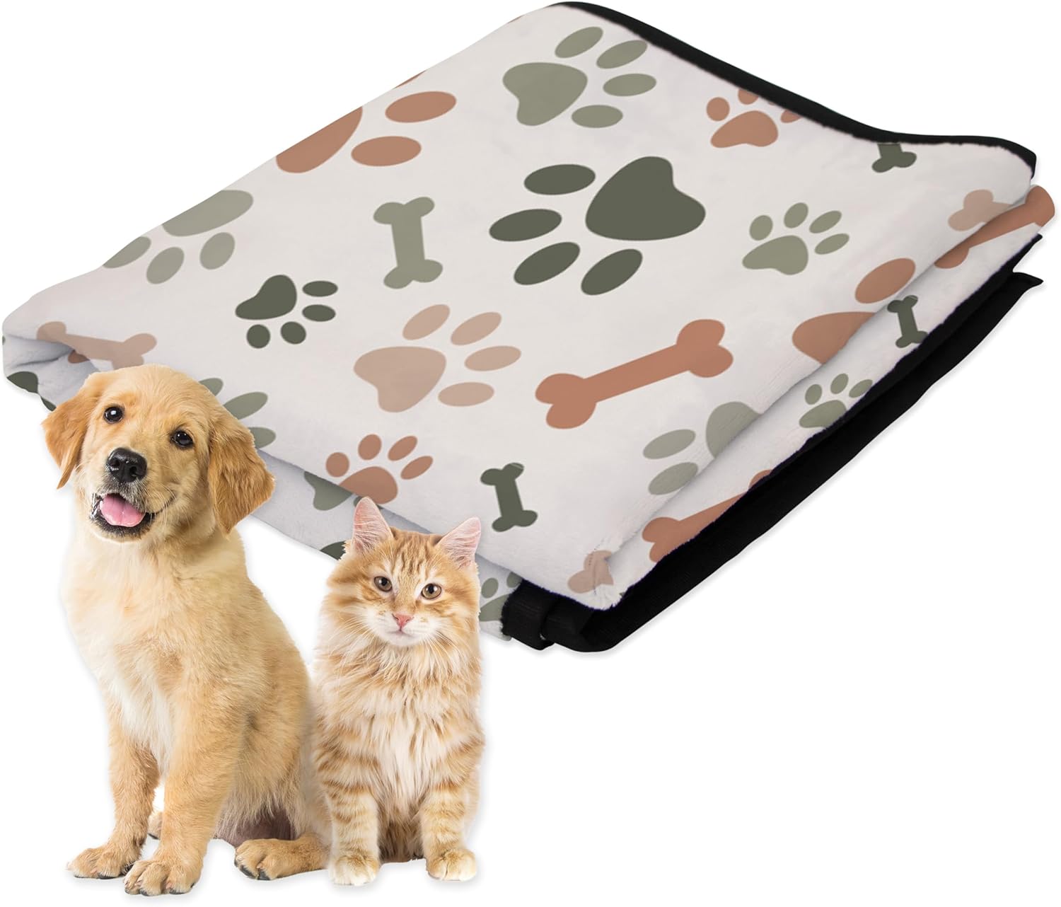 Pet Blanket for Indoor & Outdoor, 50" x 60" Comfortable, Washable & Water Resistance Best for You & Your Pet Picnic & Travel, Camping Grass Lawn Park Accessories Cute Couple - Paws and Bones - Green