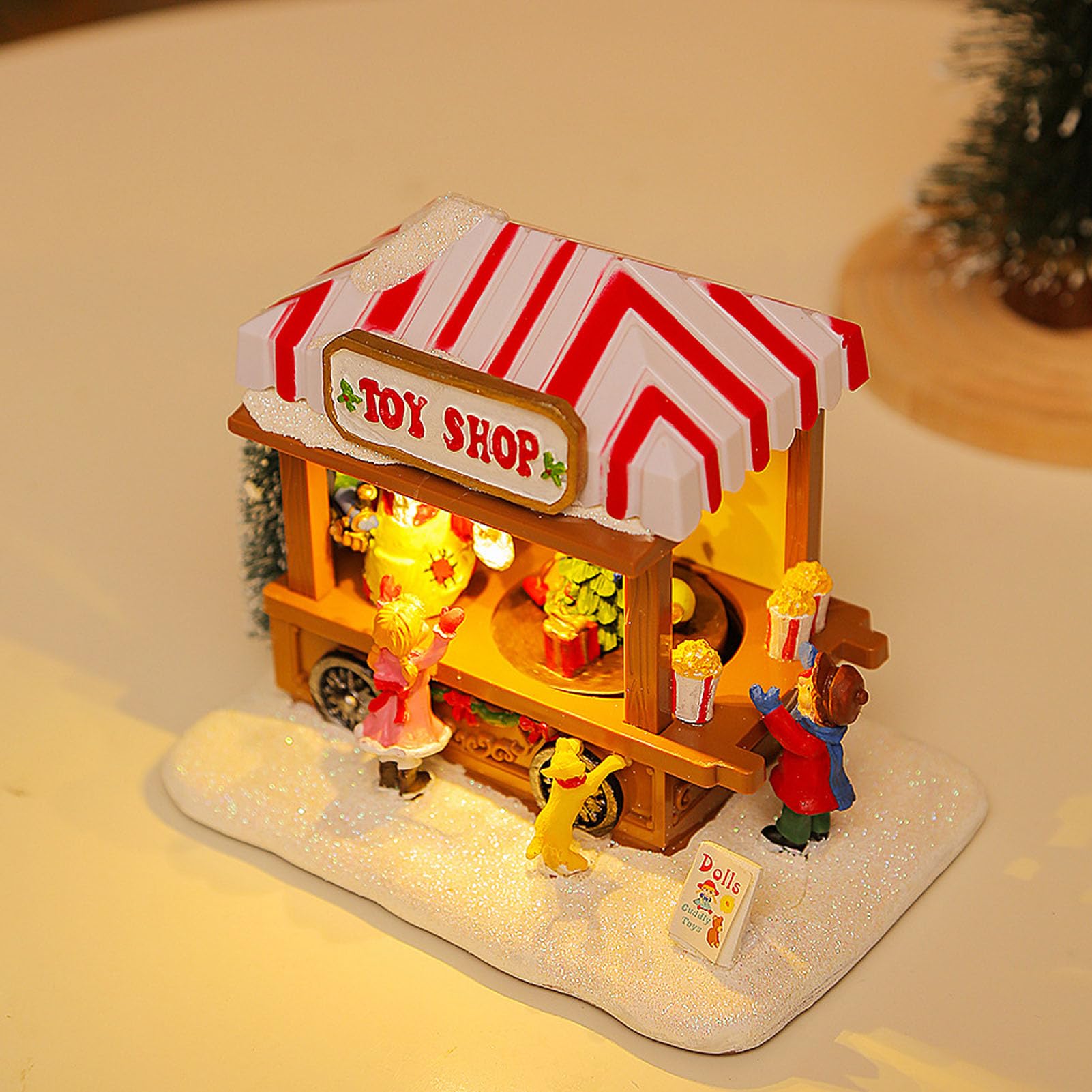 Caja de música con luz para el hogar, coche comedor luminoso con música navideña, adorno decorativo de escritorio para Navidad con alegres melodías festivas, decoración navideña de (árbol de navidad)