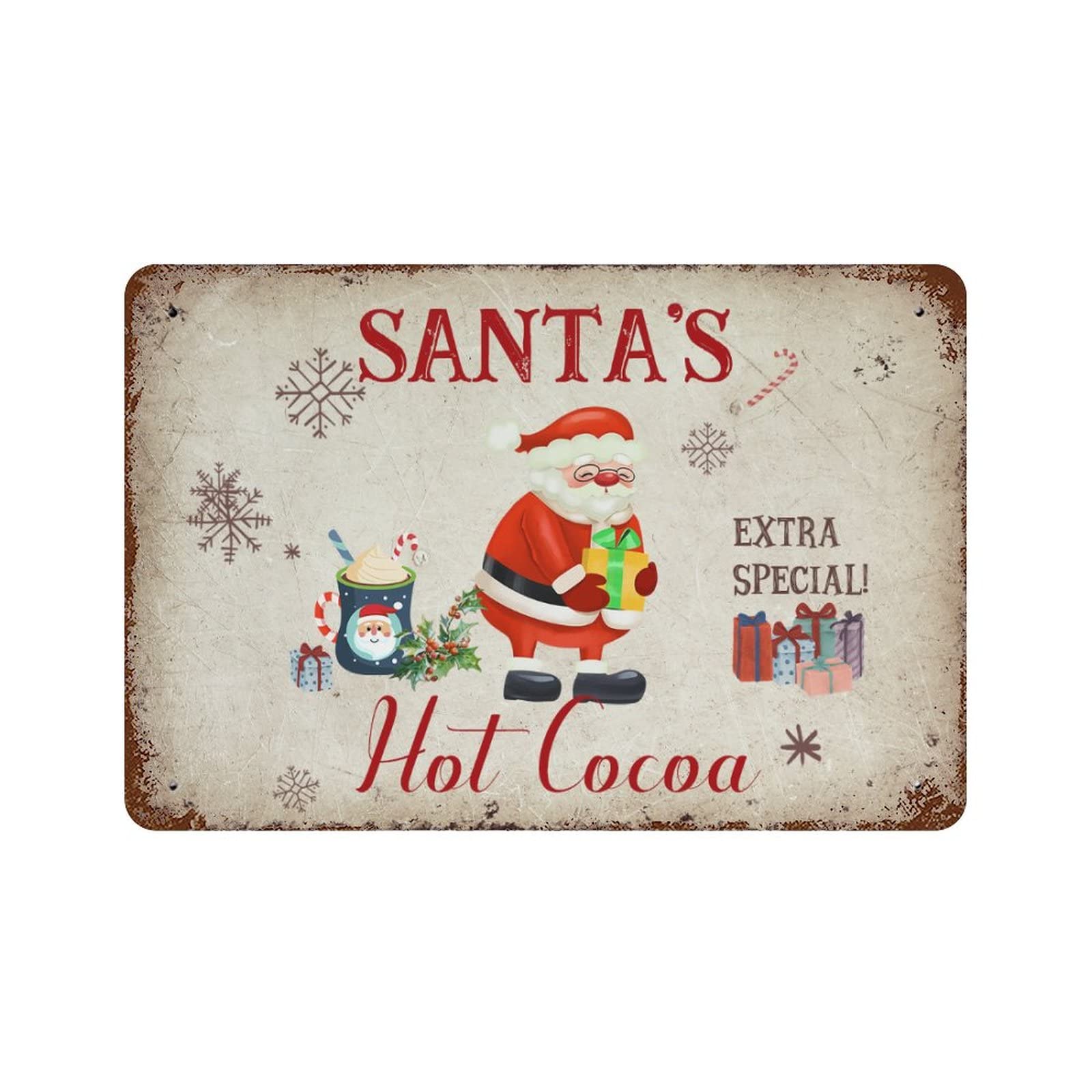 Plaque en métal Santa's Hot Cocoa de décoration rétro Noël 30x45 cm
