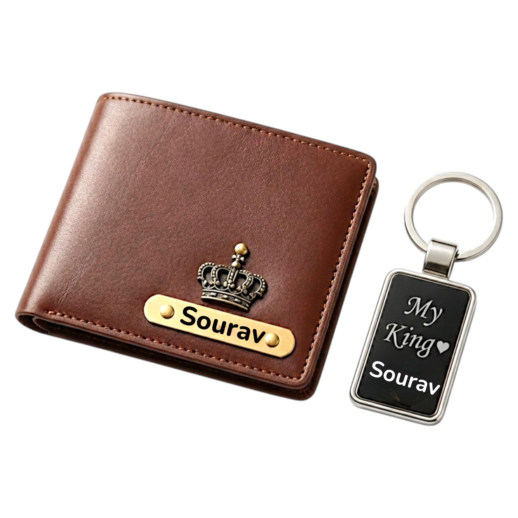 the unique gift studio Leather Men's Wallet and Keychain Combo Pack for Gift/Combo Set - Brown 8-picture-34