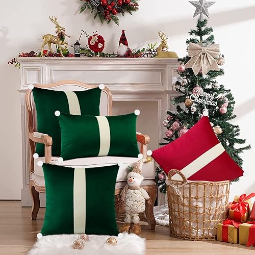 Miniatura 7 de OTOSTAR Juego de 2 fundas de almohada decorativas de terciopelo suave de 18 x 18 pulgadas, fundas de almohada cuadradas de terciopelo beige y verde