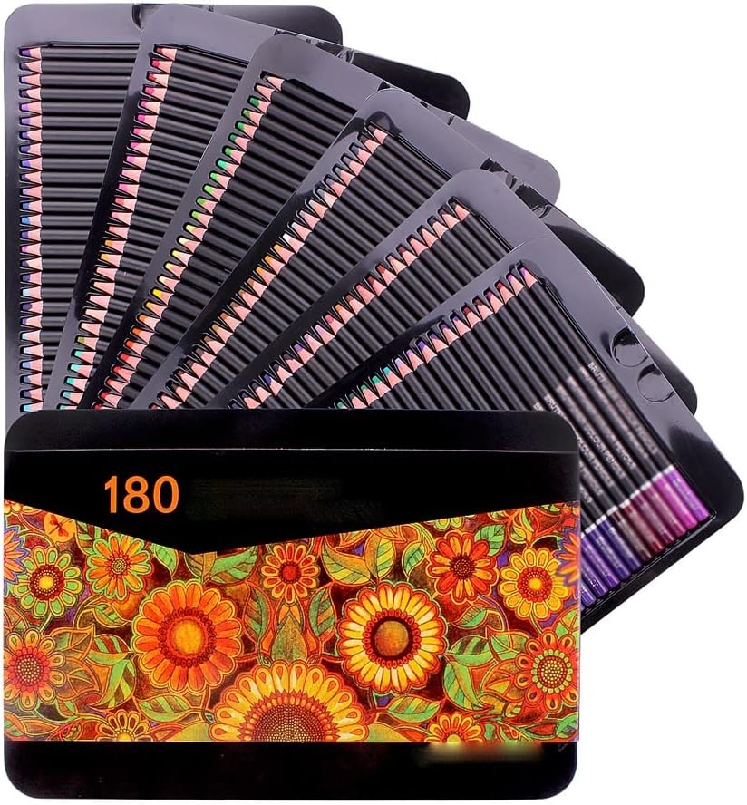 120/180/520 Colored Pencils Professional Set Soft Wax-Based Core Drawing Art Sketching Shading & Coloring Tin Box(180 Colors)