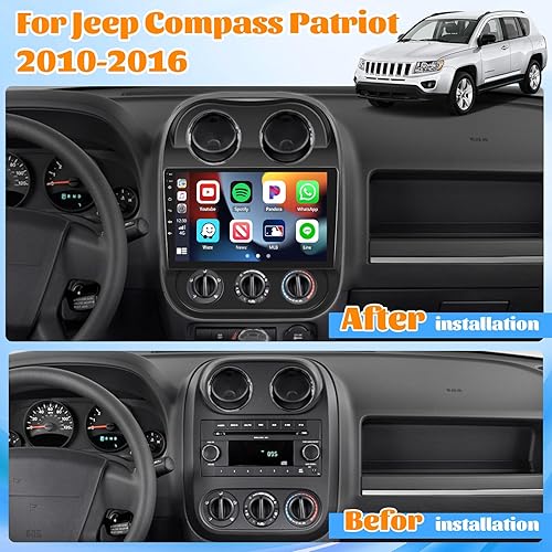 Miniatura 9 de Roinvou Estéreo Android CarPlay 2+32G para Jeep Compass Patriot 2010-2016, pantalla táctil de 10.1 pulgadas, navegación GPS en el salpicadero con
