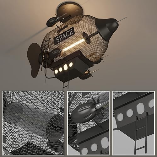 Miniatura 6 de TPMAFF Lámpara de araña para dormitorio de niños luces colgantes de decoración temática de cápsula espacial lámpara colgante con atenuación continua