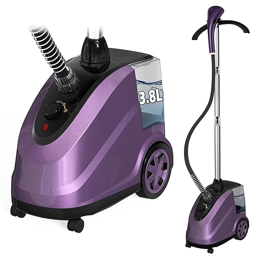 Extra Large 3.8L Water Tank Steamer for Clothes, 1500W Powerful Standing Garment Steamer, 90 Mins Continuous Steaming, 45s Fast Heat-Up, Wheels for Easy Movement, for Home & Commercial Use