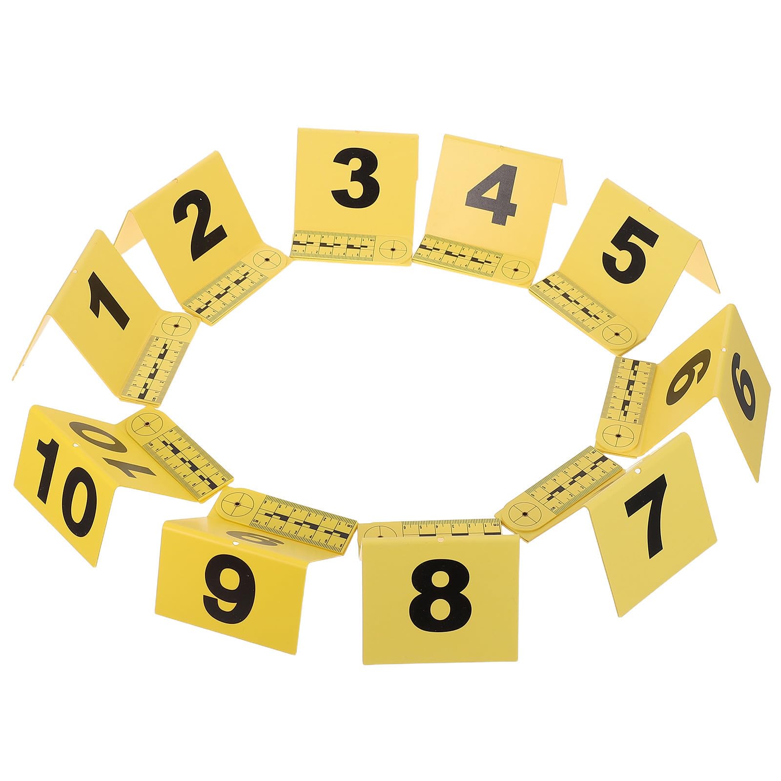 SHINEOFI Marcadores para Señalización Forense con Regla Integrada, Plástico Amarillo, Tamaño 17x9x7cm, Paquete de 10 Piezas para Colocación y Medición Precisa