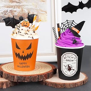 Halloween Decor, 2PCS Paper Cups Filled with Artificial Whipped Cream for Table, Tiered Tray, Kitchen Coffee Bar - Halloween Decorations for Home