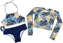 Kit 3 peças Biquini + Cropped Manga Longa Proteção Uv Juvenil Com Lacinho