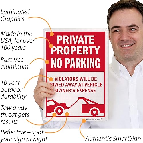 Miniatura 3 de SmartSign Letrero de metal con texto en inglés "Private Property No Parking - Vehicles Towed At Owner's Expense", aluminio de 40 mil, material