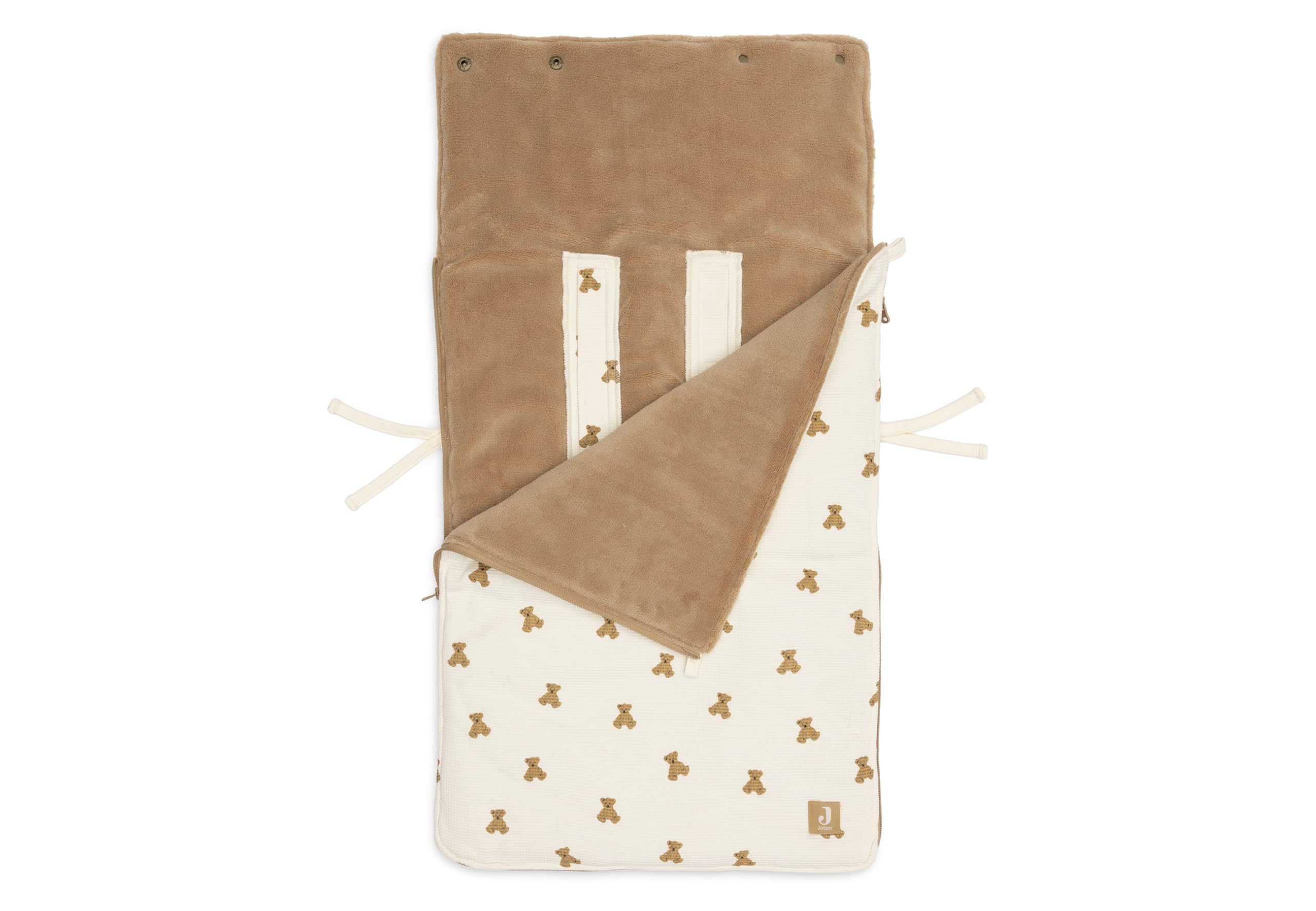 Jollein Saco Saco de pies - Mini Teddy Bear – Para sillas de coche del Grupo 0+ y cochecitos – Para arneses de 3 y 5 puntos – Forro polar – Algodón con estampado de osito – Certificado OEKO-TEX