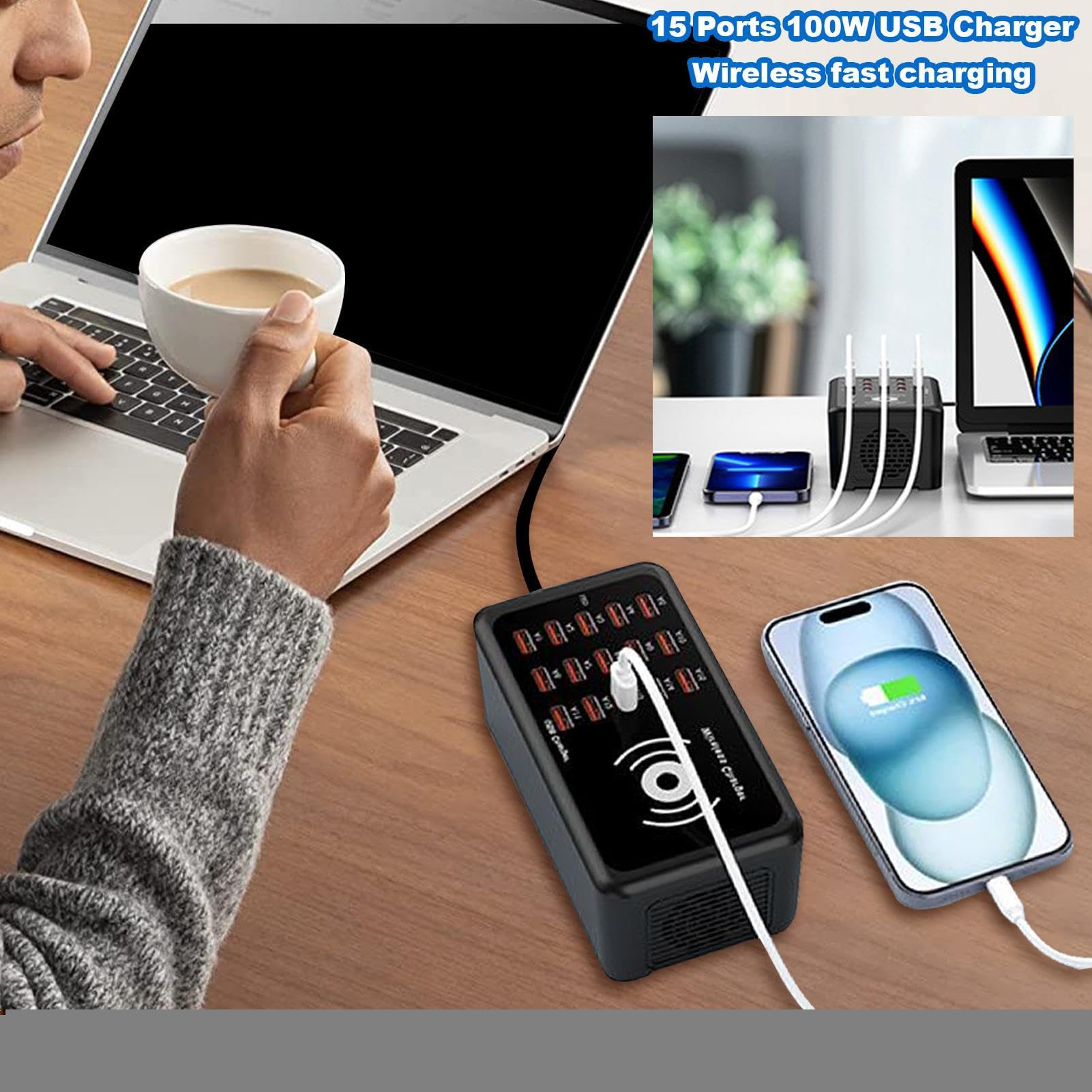 Hub di Ricarica USB 15 Porte 100W Ricarica Rapida