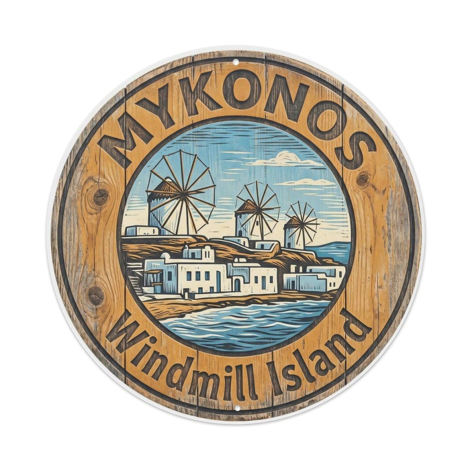 Vintage Travel Windmill Island Greece Landmark Metal Tin Sign