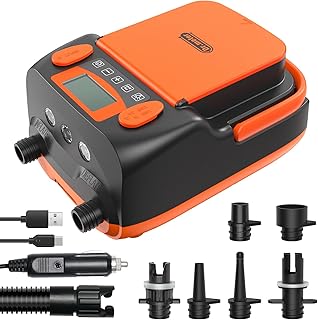 Dr.meter 20 PSI SUP Pumpe Elektrisch Tragbar, 5200mAh Wiederaufladbare Sup Pumpe Akku Elektrische Luftpumpe Auto-Off Inflation und Deflation mit 2 LED Lichtern für SUP-Boards, Boote, Kajak, Kitesurf