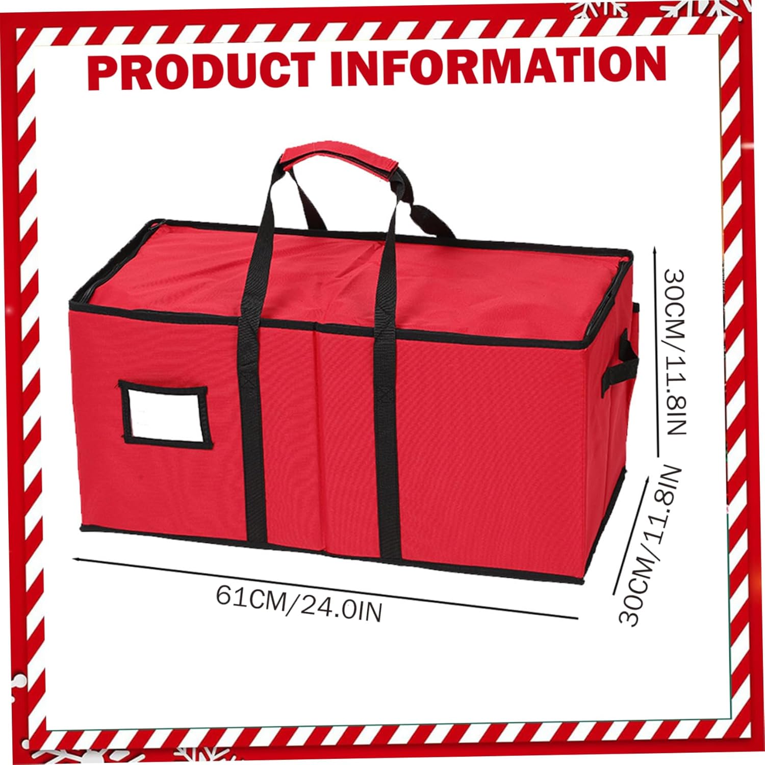 Christmas Ornament Storage Box with Dividers Oxford Cloth, Ornament Storage Box with Zippered Closure & Handle, 24x11.8x11.8, for Christmas Holiday.