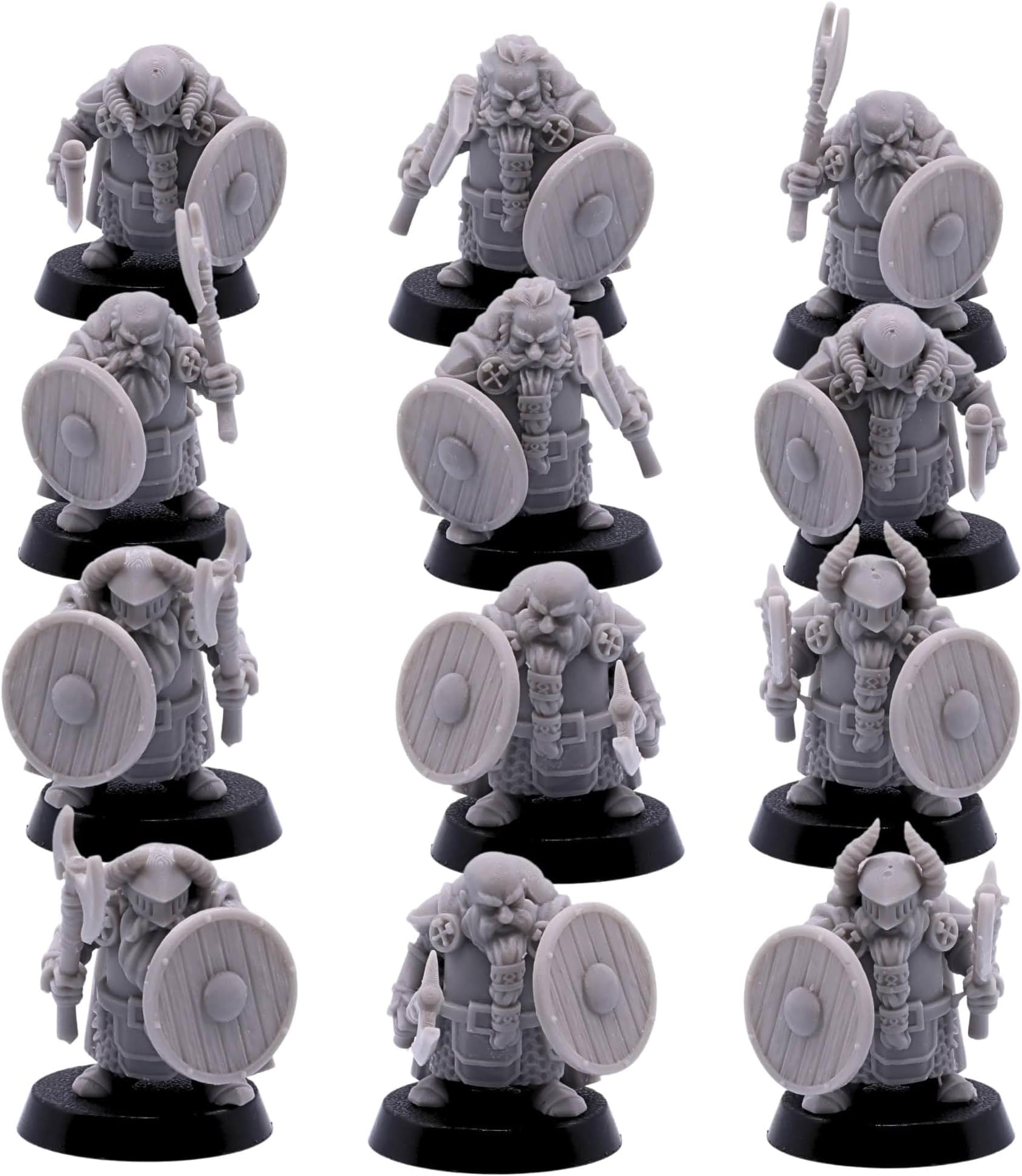 Dwarf Longbeards Male with Axe and Shield Weapons, Unpainted Bulk Dwarven for 28mm scaled Fantasy Tabletop Wargaming RPG Paintable Player Character Figures