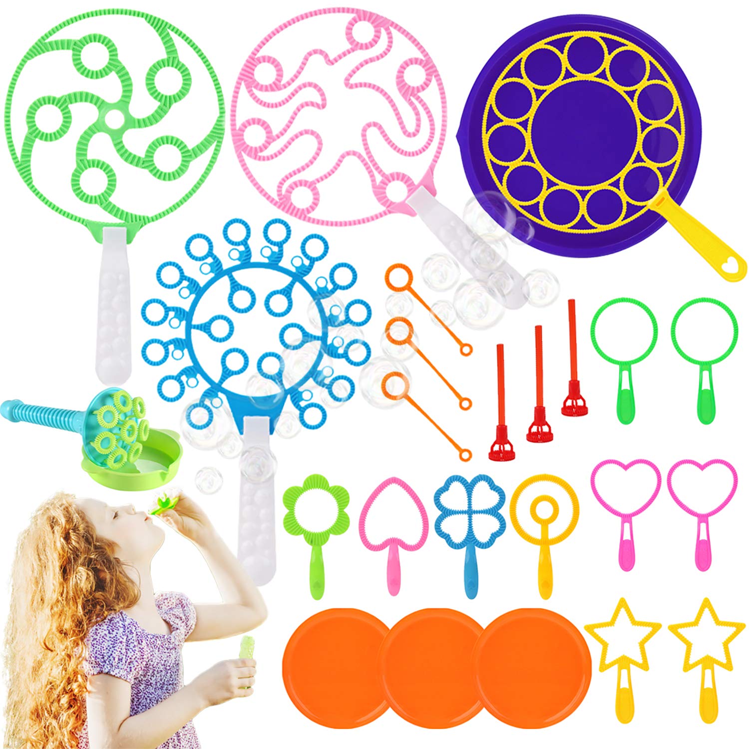 Fansport Bubble Wands Set Bubble Party Pack Bulk, Funny Colorful Bubble Toy Bubble Making Toys for Outdoor, Big Bubble Wands Bulk Bubble Making kit for All Age People Bubbles Party Favors Supplies