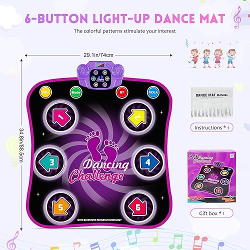 Miniatura 4 de TZnponr Alfombrilla de baile con 6 botones iluminados, juguete de baile con 3 niveles diferentes, Bluetooth inalámbrico, multiidioma, regalos para