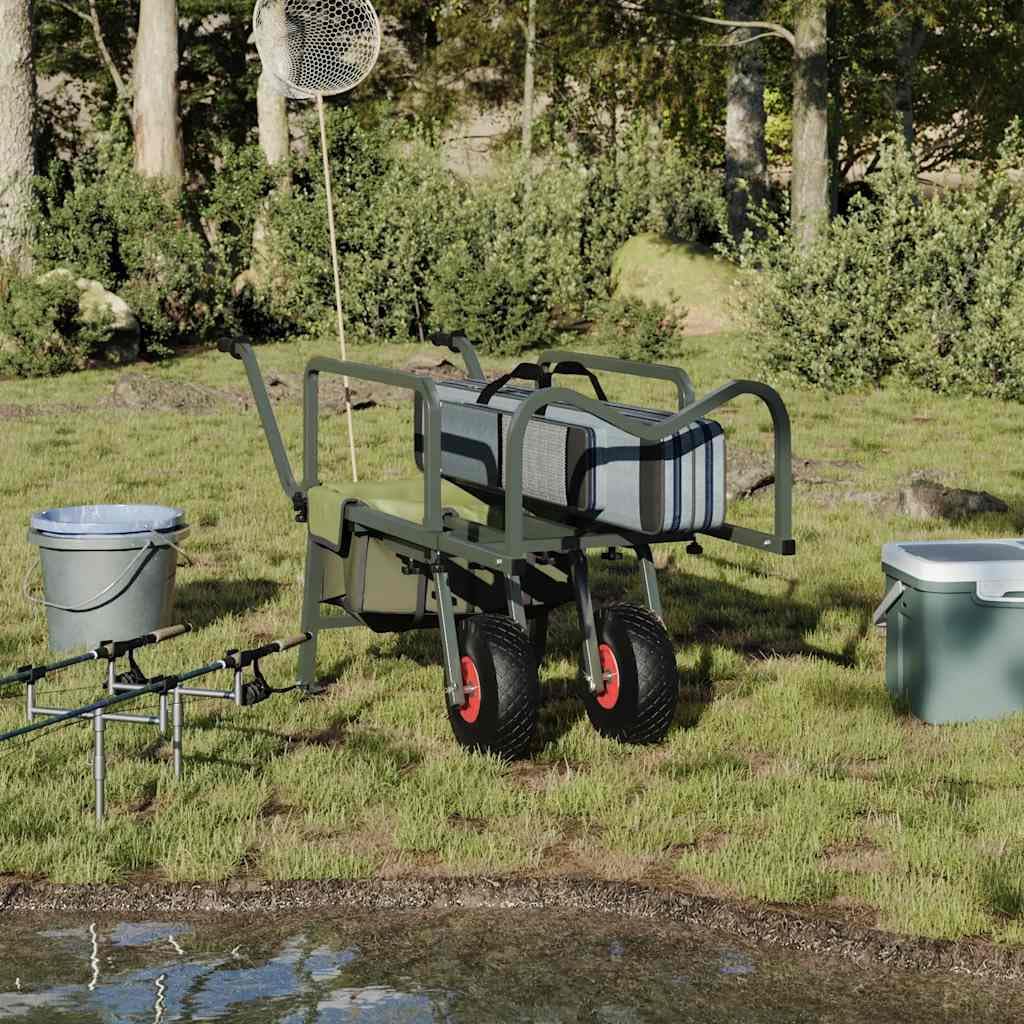 Wózek wędkarski z 2 kółkami, stal malowana proszkowo, wózek ręczny, nośność 150 kg, składany, do wędkowania, na kemping, do transportu akcesoriów wędkarskich nad jeziorem, rzeką, brzegiem