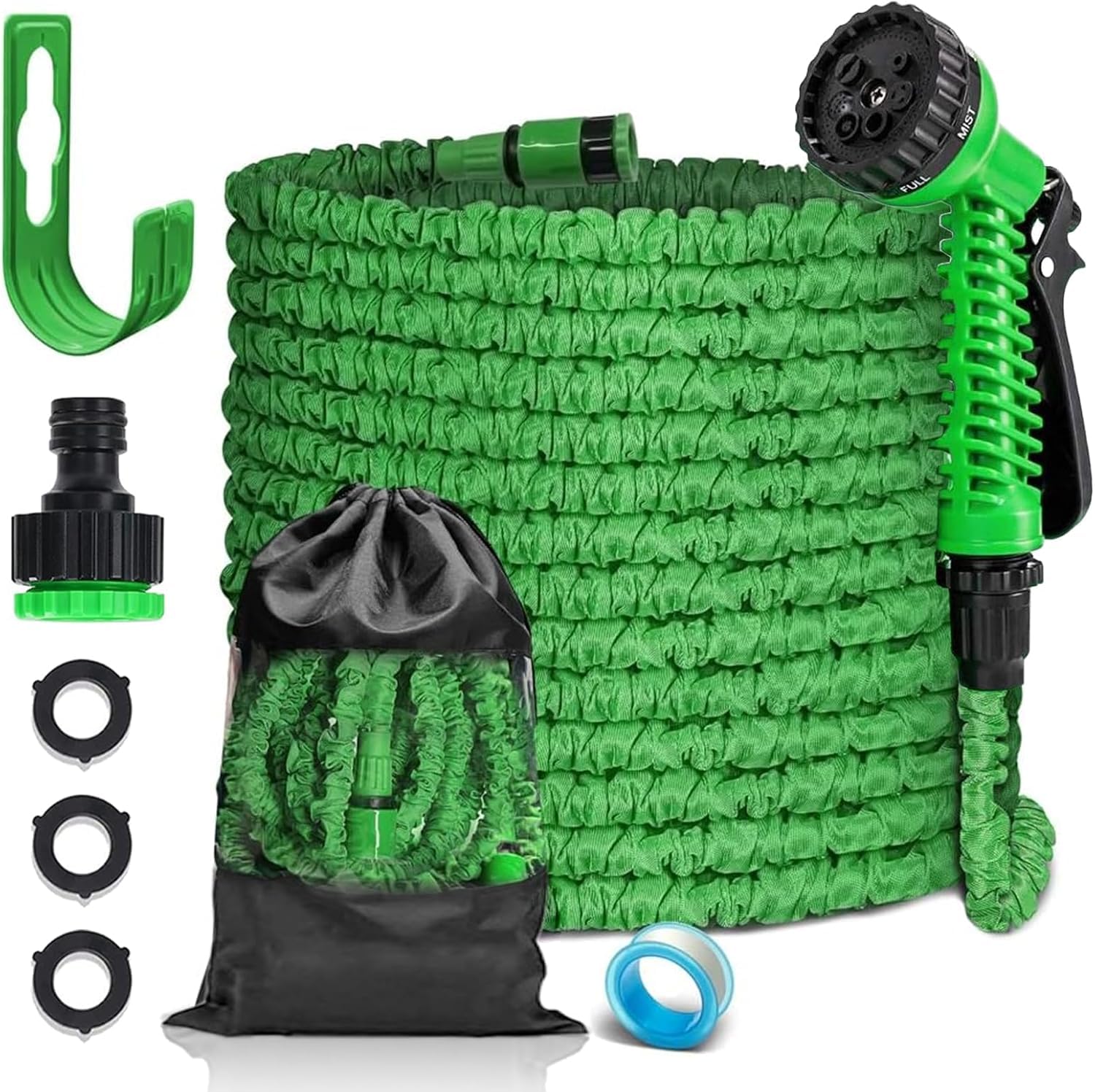 FASCINATDECO 25FT Expandable Garden Hose Pipe, Flexible Expanding Magic Hose with 1/2"& 3/4" Fittings, Garden Hose with 7 Function Spray Nozzle Gun, Lightweight Anti-Kink Durable