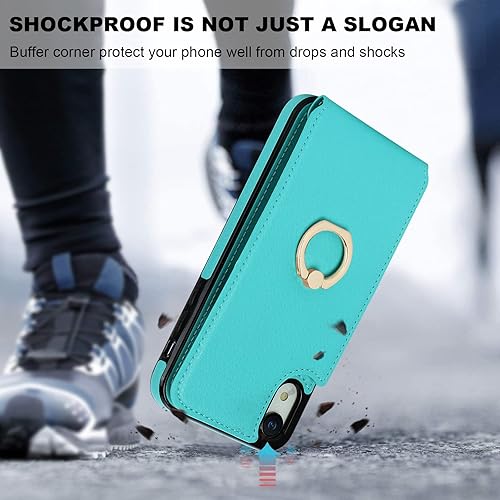 Miniatura 7 de Folosu Funda compatible con iPhone XR con soporte para tarjetas, rotación de 360, soporte de anillo de dedo con función atril, bloqueo RFID, piel