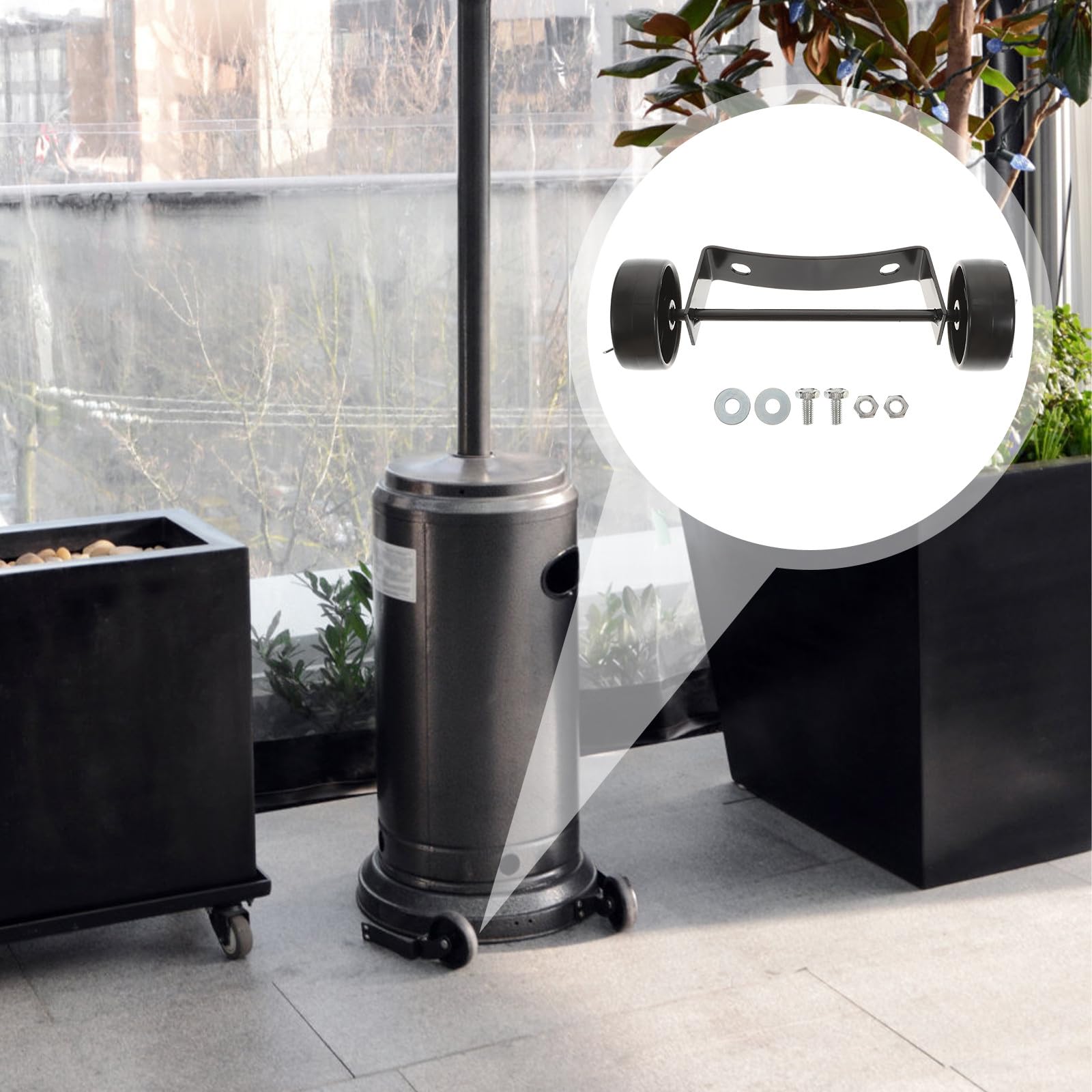 Toyvian Kit de Ruedas para Calentador de Gas de Patio Ruedas de Hierro Negras Resistentes para Exteriores Piezas de Repuesto para Estufa Portátil Tornillos Incluidos Movilidad Fácil y — view 2