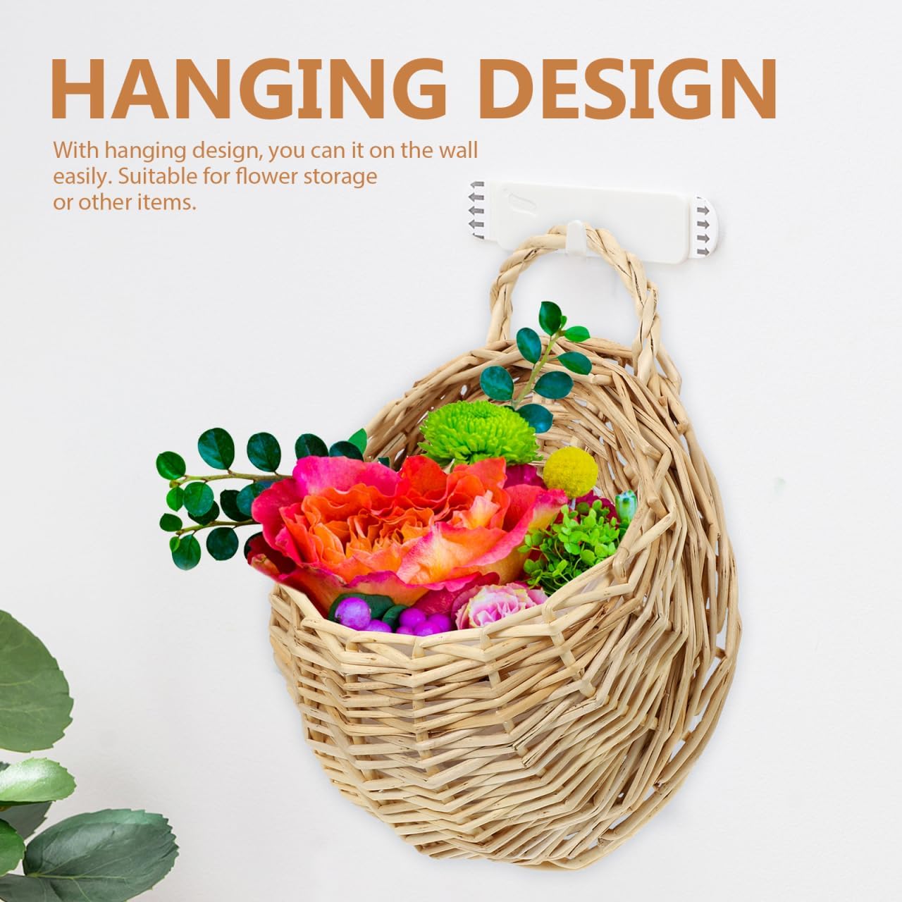 Rattan Woven Hanging Basket 9X7X3.5 Inch Wall Planter for Indoor Outdoor Use Wicker Wall Basket for Plants and Artificial Flowers Decorative Storage Organizer
