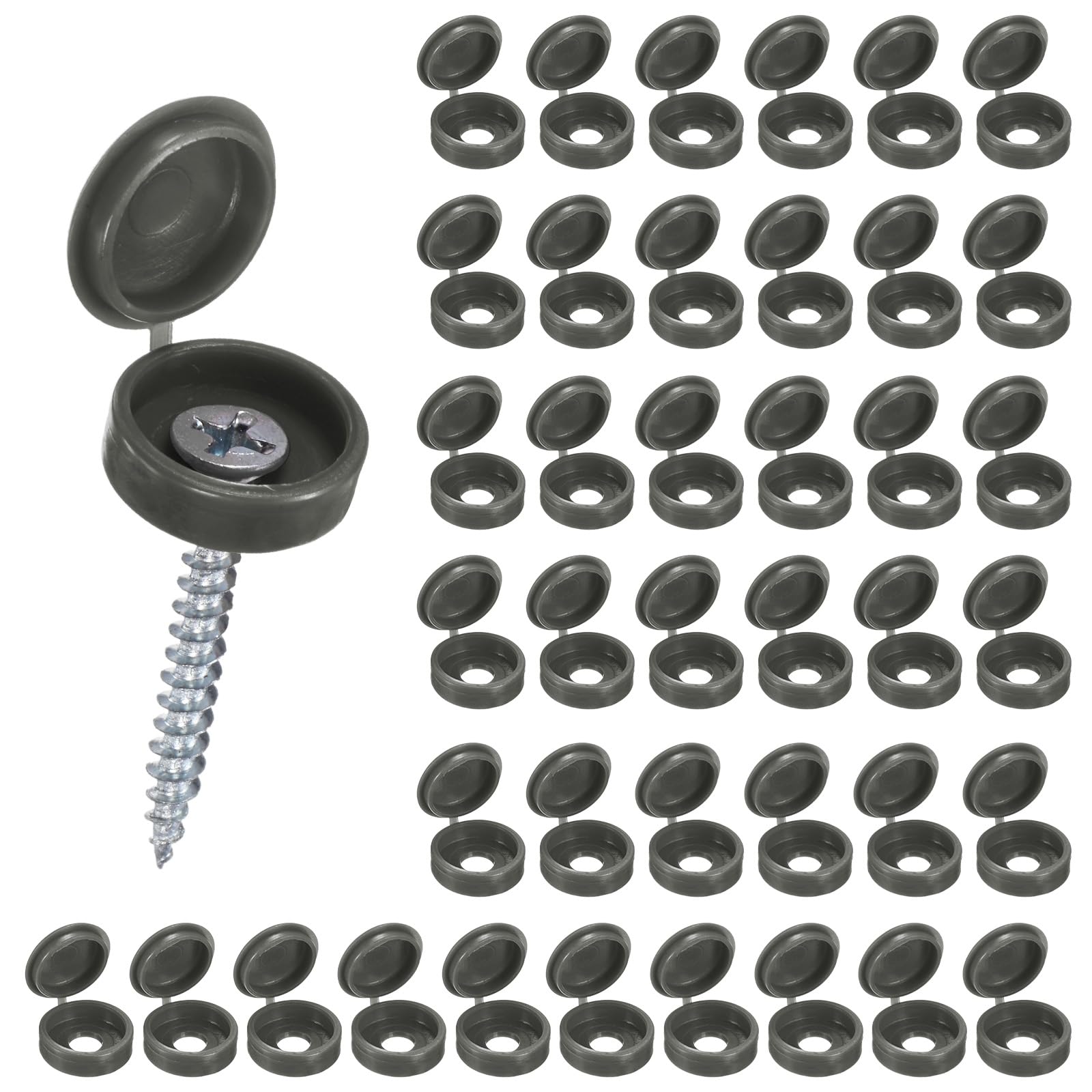 M METERXITY 200-Pack Plastic Hinged Screw Cover Caps, 6mm Shutter Screws with Caps, Fold Snap Washer Covers