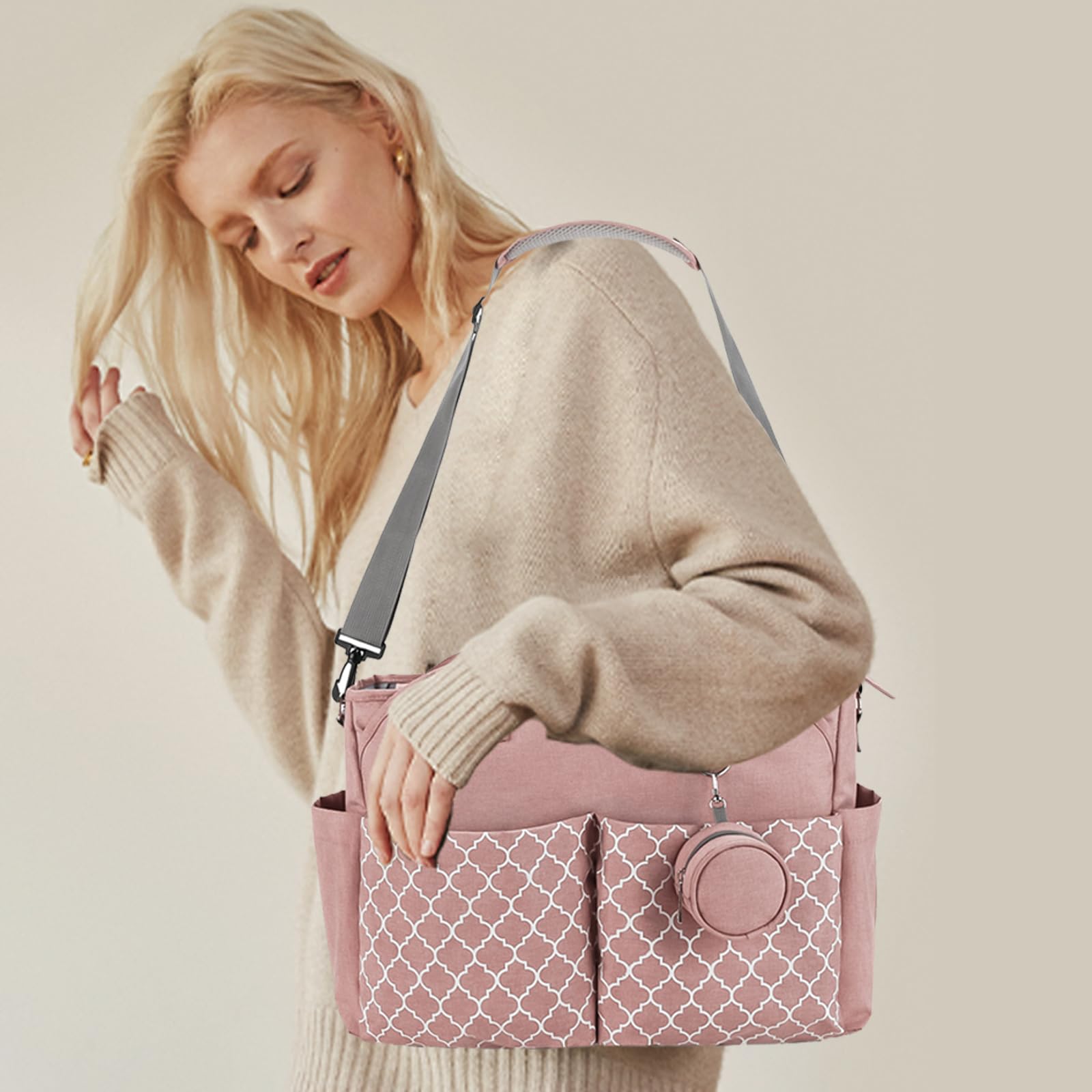 Sac à Langer Bébé Multifonction, 13 Poches Grande Capacité, Sac Maternité Imperméable Bandoulière, Sac pour Poussette avec Trousse Tétine, Sac de Voyage pour Maman et Papa