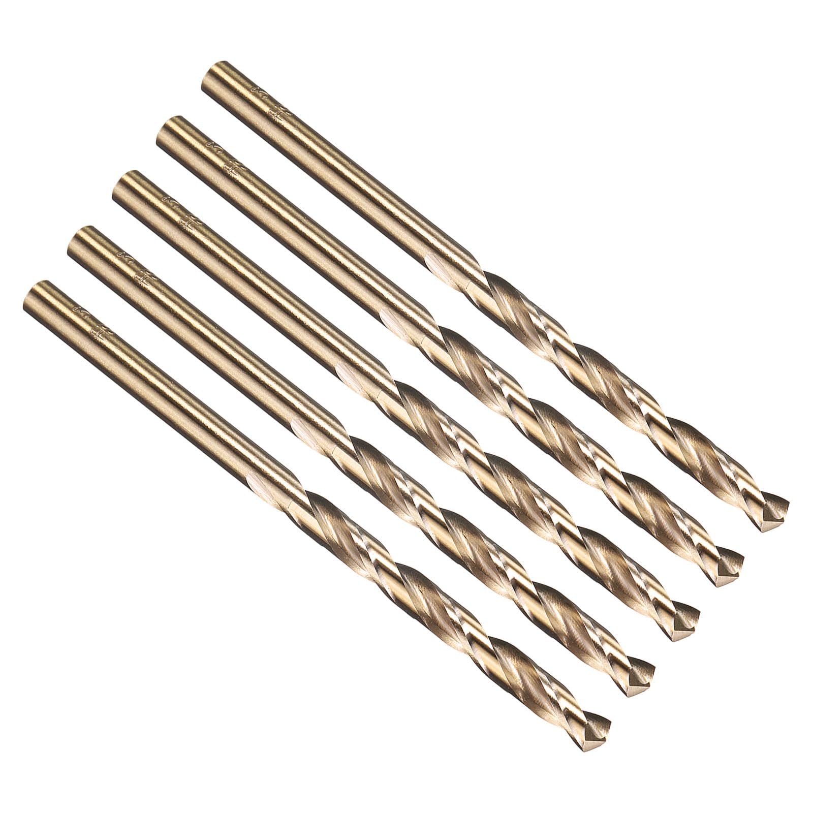 PATIKIL 4.8mm Drill Bit 3/16", M35 Cobalt 5% High-Speed Steel Jobber Straight Shank 135° Gold Finish for Stainless Steel Hard Metal - 5 Pack