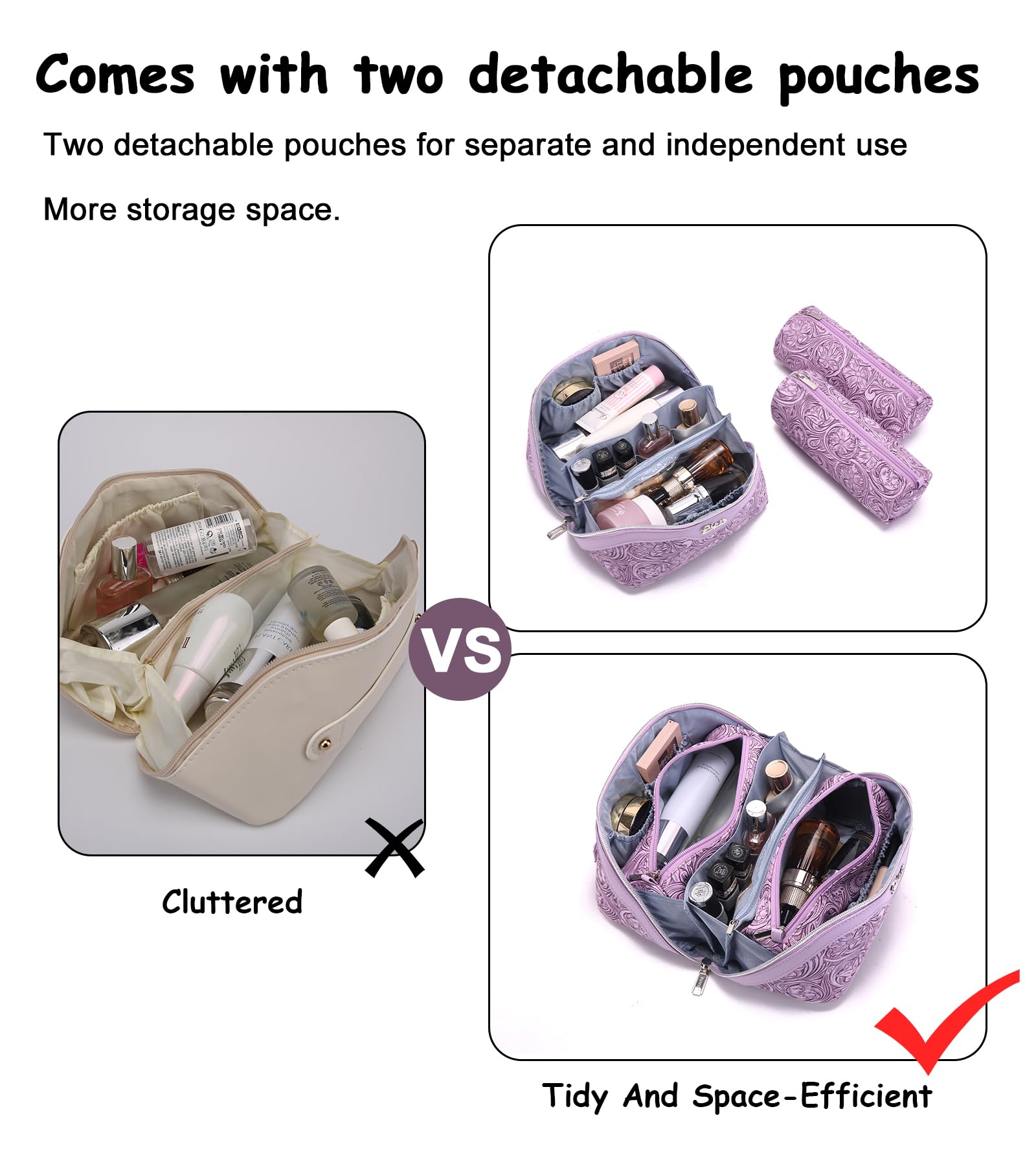 BOYATU Floral Travel Makeup Bag Set, 3-Piece Cosmetic Organizer