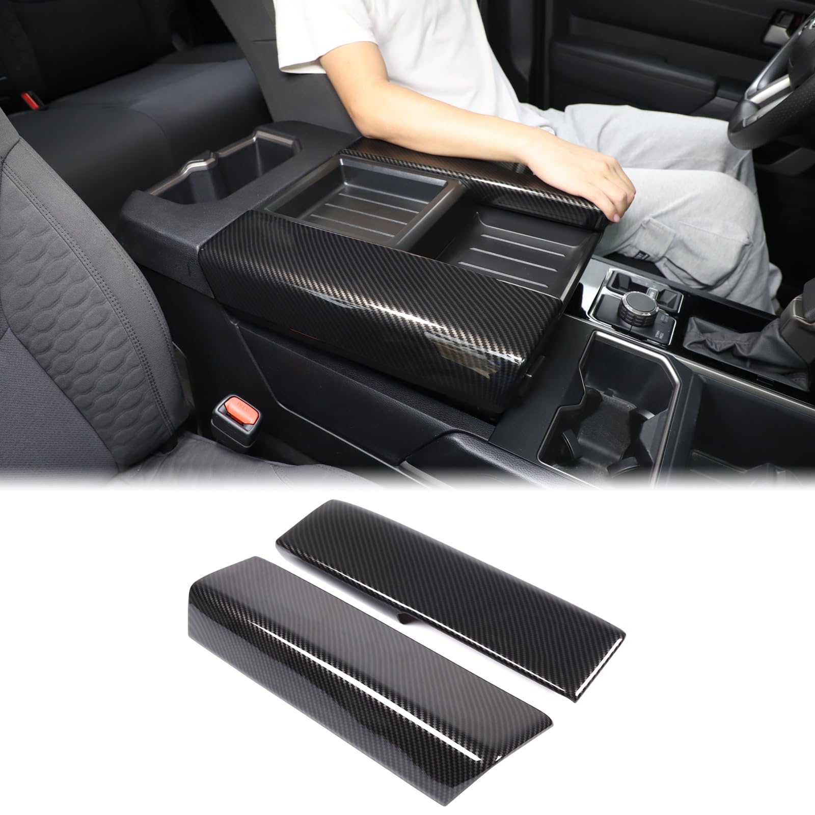 Photo 1 of Car Center Console Armrest Protector Cover Compatible with Toyota Tundra 2022+ & Sequoia 2023+, Central Armrest Seat Storage Box Cover Cushion Lid Protector Pad Waterproof Anti-Scratch ABS Accessories