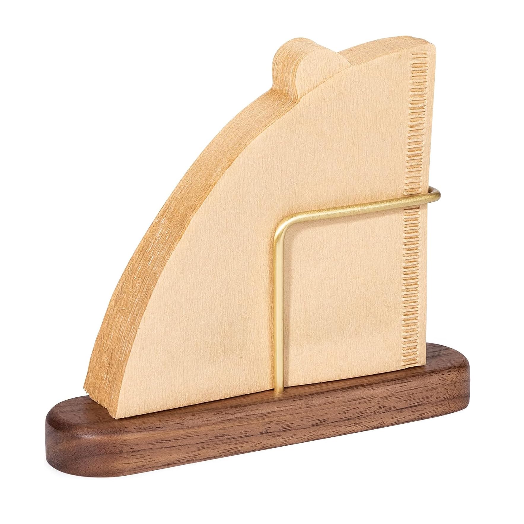 MIAO JINJumperlay Stand Coffee Filter Holder Storage, Walnut and Brass Coffee Filter Paper Storage Container Compatible with #1/#2/#4/V60 for Coffee Bar/Home/Office