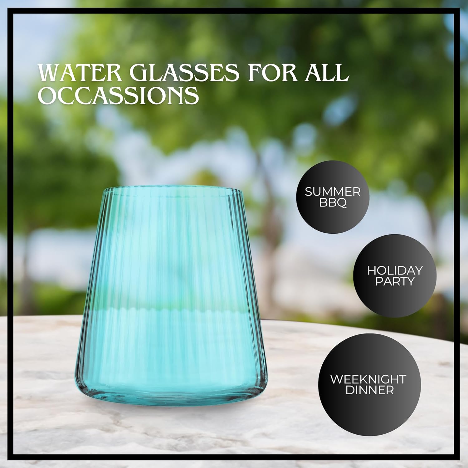 ARTLAND Soho Optic 14.5 oz Double Old Fashion Glass, Set of 4 - Whiskey, Cocktail, Rocks, Barware Drinking Glasses - Elegant Design, Durable Construction, Versatile Use, Dishwasher Safe (Turquoise)