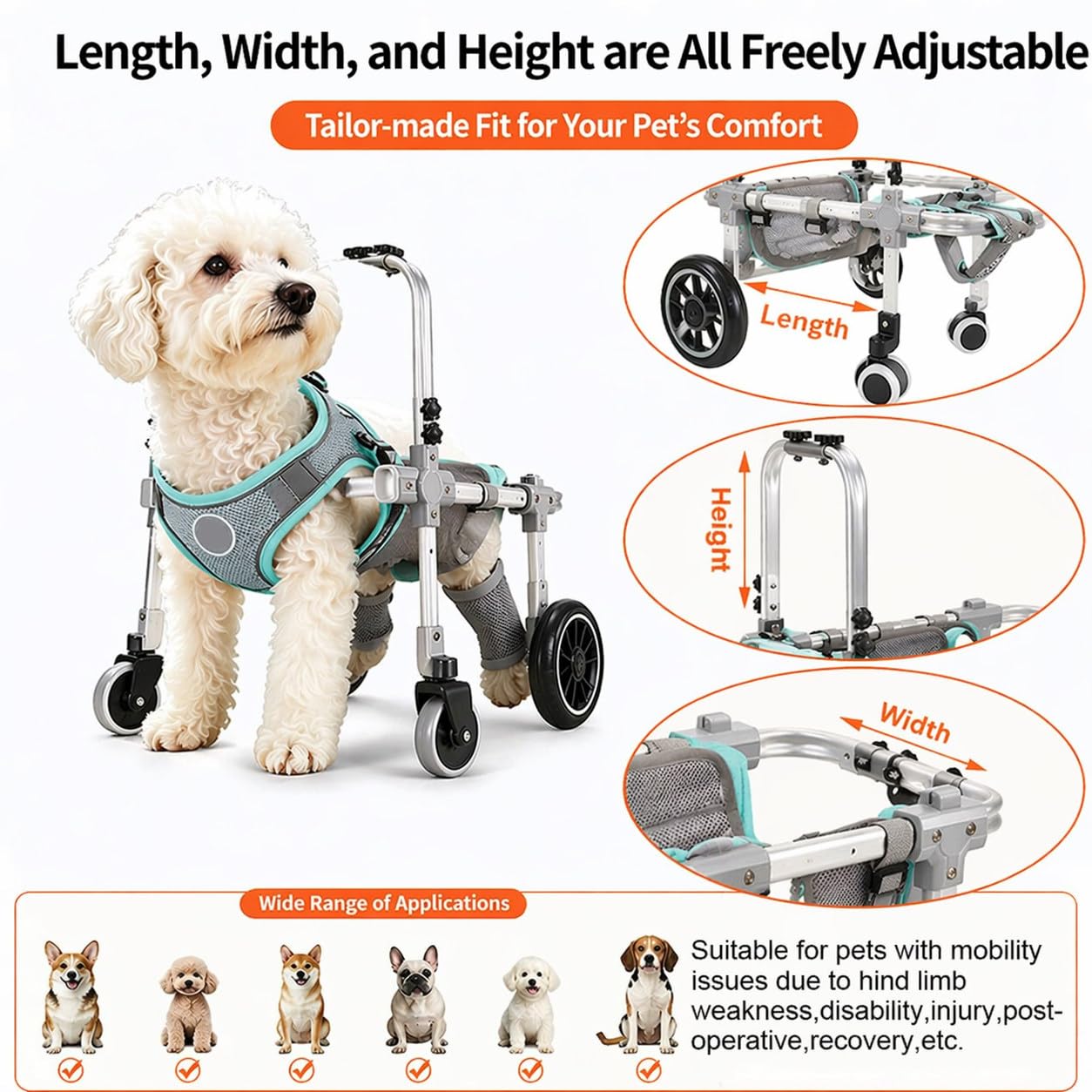 Silla De Ruedas para Perros,4 Ruedas para Silla Ruedas Perro XS | Para Perros Discapacitados Y Ancianos,Ayuda Ajustable Para La Movilidad De Mascotas,Ligera Y Estable