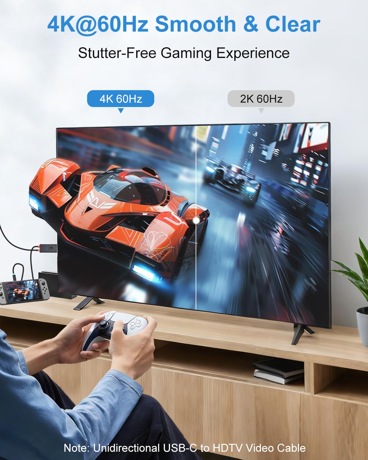 USB C auf HDMI Kabel für Nintendo Switch 2, 4K@60Hz TV Adapter mit 100W PD, kompatibel mit Switch/OLED, Dock Alternative für Fernseher – 2M - 3