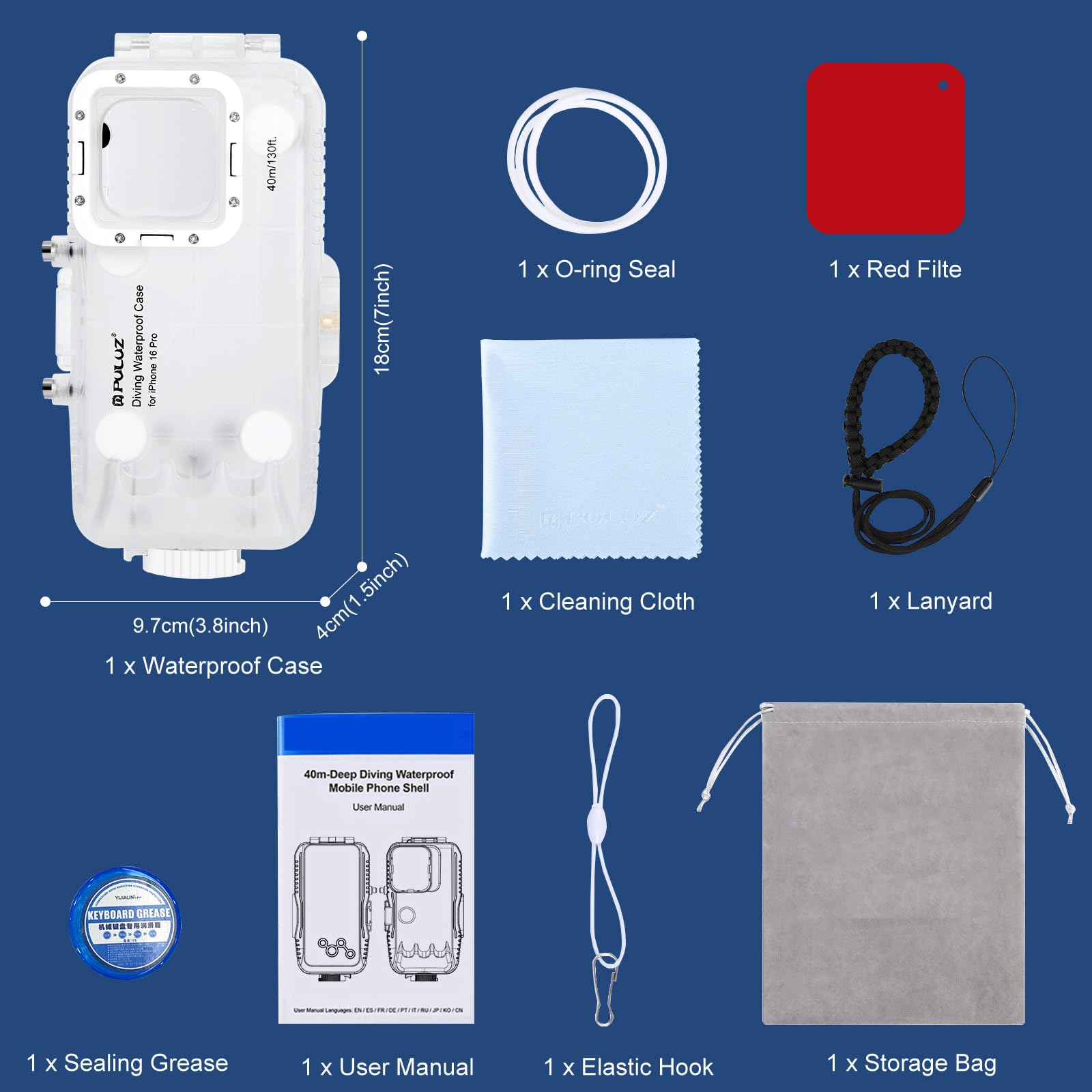 Etui do nurkowania na iPhone'a 16 Pro, wodoodporna obudowa telefonu komórkowego, 40 m, IPX8, odporne na wstrząsy, pyłoszczelne, do iPhone'a 16 Pro, etui ochronne do podwodnego zdjęcia, wideo