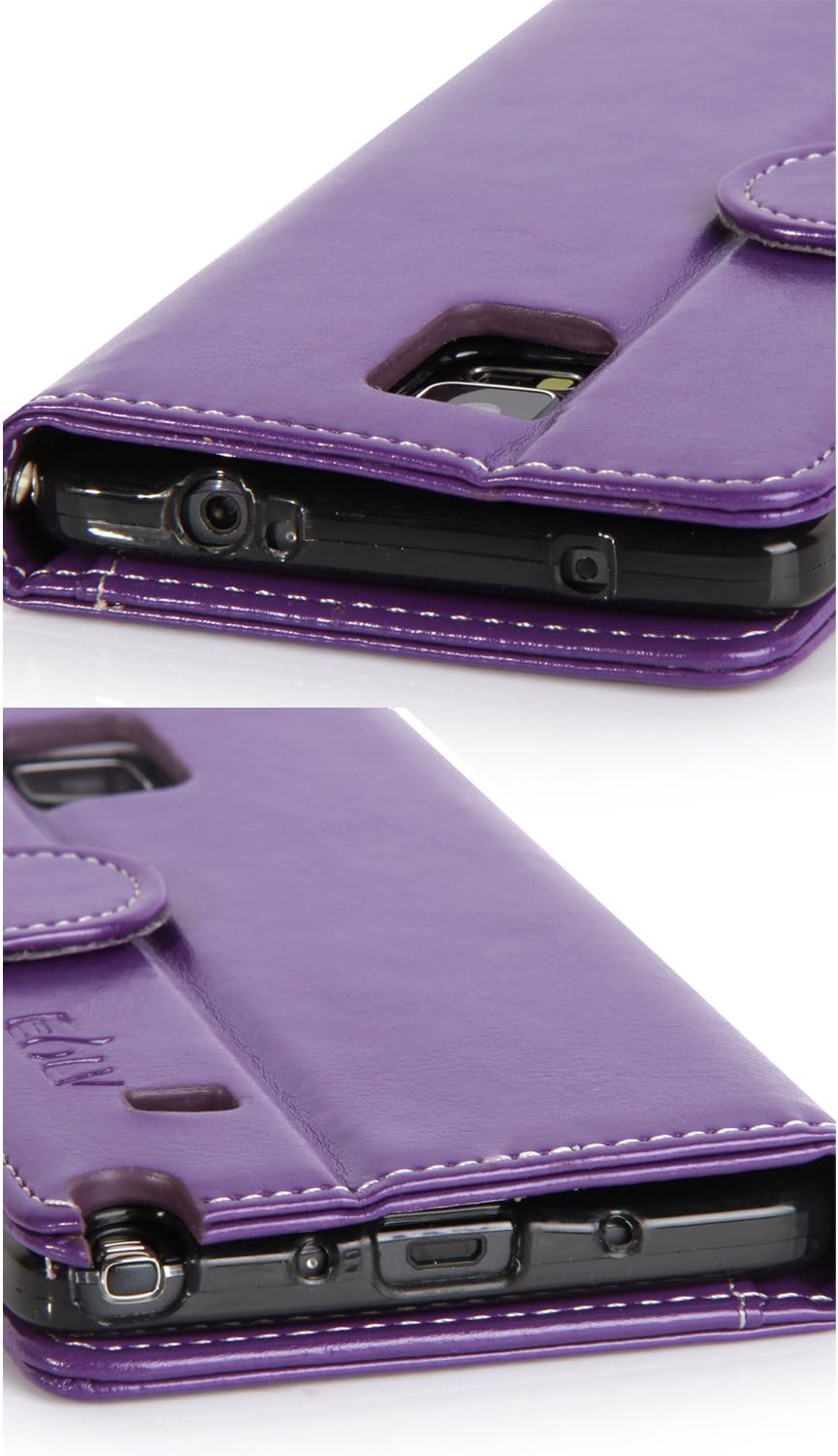Galaxy Note 4 case, Note 4 Flip Case, E LV Samsung Galaxy Note 4 Case Cover - Deluxe PU Leather Flip Wallet Case Cover for Samsung Galaxy Note 4 with 1 E LV Stylus - PURPLE